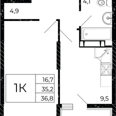 Квартира 36,8 м², 1-комнатная - изображение 5