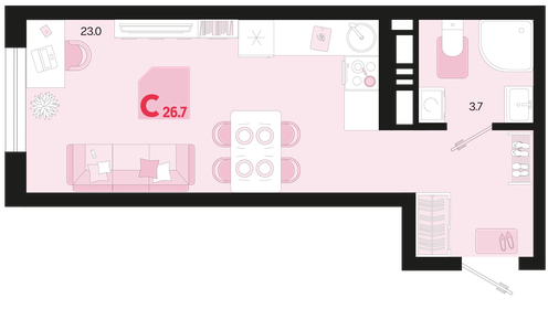Квартира 26,7 м², студия - изображение 1