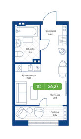 Квартира 26,4 м², 1-комнатная - изображение 1