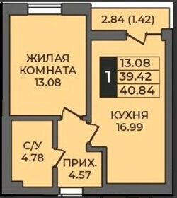 Квартира 40,8 м², 1-комнатная - изображение 1