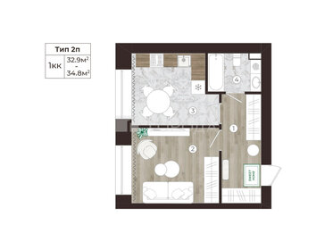 Квартира 33 м², 1-комнатная - изображение 1