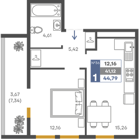 Квартира 41,1 м², 1-комнатная - изображение 1
