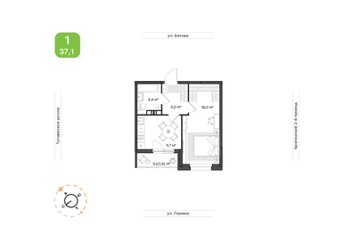 Квартира 37,1 м², 1-комнатная - изображение 1