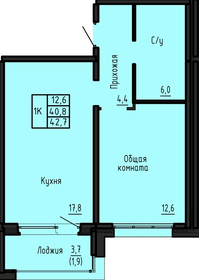 Квартира 42,7 м², 1-комнатная - изображение 1