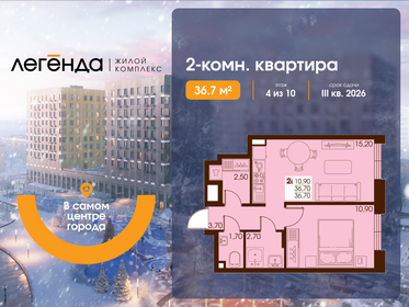 Квартира 36,7 м², 2-комнатная - изображение 1