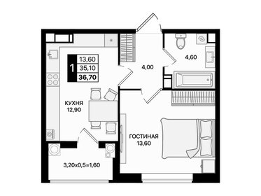 Квартира 36,7 м², 1-комнатная - изображение 1