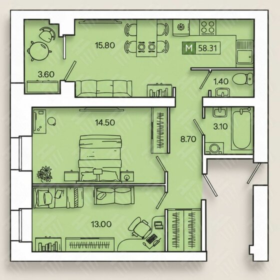 45,4 м², 2-комнатная квартира 5 930 000 ₽ - изображение 39
