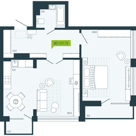 Квартира 67,7 м², 2-комнатная - изображение 1
