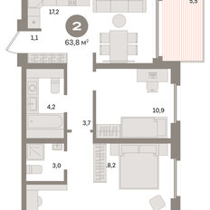 Квартира 63,8 м², 2-комнатная - изображение 3