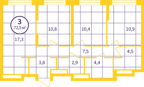 Квартира 72,5 м², 3-комнатная - изображение 2