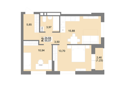 Квартира 55,1 м², 2-комнатная - изображение 1