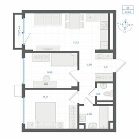 Квартира 52,6 м², 2-комнатная - изображение 1