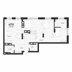 Квартира 88,8 м², 1-комнатная - изображение 1