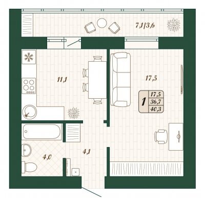 39,6 м², 1-комнатная квартира 4 390 000 ₽ - изображение 10