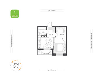 Квартира 38,8 м², 1-комнатная - изображение 1
