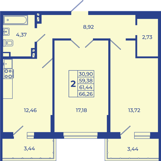 61 м², 3-комнатная квартира 5 999 000 ₽ - изображение 62
