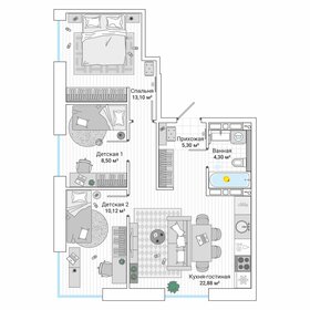 Квартира 65,6 м², 3-комнатная - изображение 1