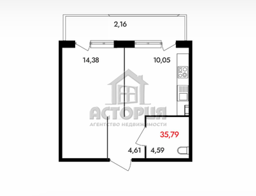Квартира 37 м², 1-комнатная - изображение 2