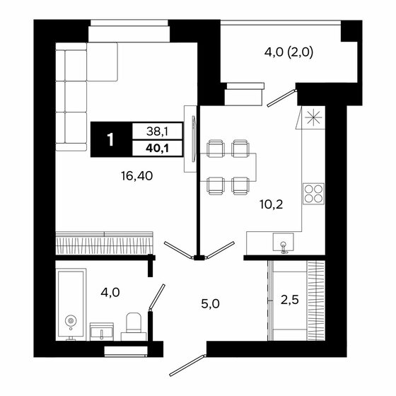 40 м², 1-комнатная квартира 6 320 000 ₽ - изображение 21