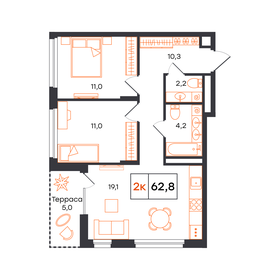 Квартира 62,8 м², 2-комнатная - изображение 1