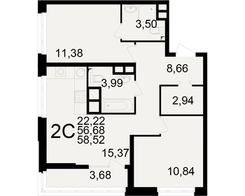 Квартира 58,5 м², 2-комнатная - изображение 1