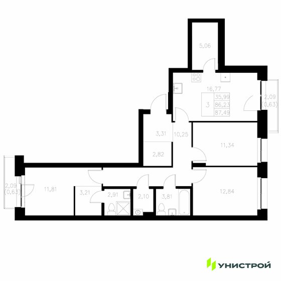 92,7 м², 3-комнатная квартира 18 800 000 ₽ - изображение 99