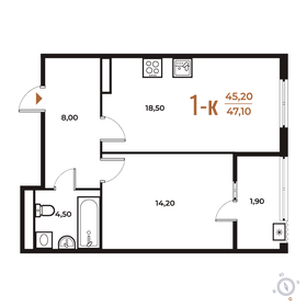 Квартира 47,1 м², 1-комнатная - изображение 1