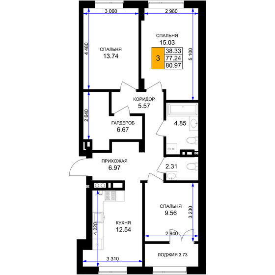 81 м², 3-комнатная квартира 16 783 200 ₽ - изображение 28