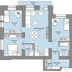 Квартира 82 м², 3-комнатная - изображение 2