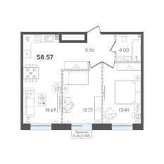 Квартира 58,6 м², 2-комнатная - изображение 2