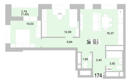 Квартира 58 м², 2-комнатная - изображение 1