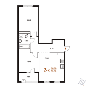 Квартира 58,3 м², 2-комнатная - изображение 1