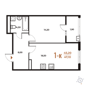 Квартира 47,1 м², 1-комнатная - изображение 1