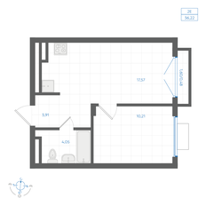 Квартира 36,5 м², 1-комнатная - изображение 3