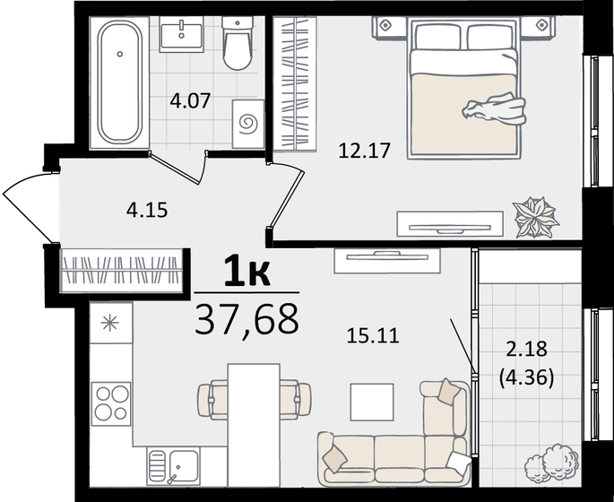 35,7 м², 1-комнатная квартира 11 245 492 ₽ - изображение 26