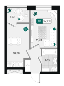 Квартира 32,1 м², 1-комнатная - изображение 1