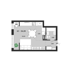 Квартира 34,3 м², 1-комнатная - изображение 1