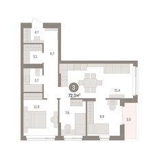 Квартира 72,3 м², 3-комнатная - изображение 2