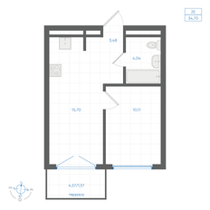 Квартира 34,7 м², 1-комнатная - изображение 3
