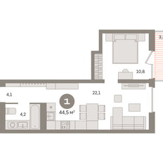 Квартира 44,5 м², 1-комнатная - изображение 3
