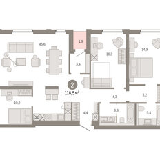 Квартира 118,5 м², 2-комнатная - изображение 3