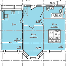 Квартира 60,8 м², 2-комнатная - изображение 1