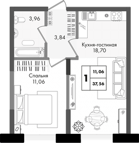 Квартира 37,6 м², 1-комнатная - изображение 1