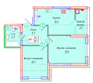 Квартира 50,7 м², 2-комнатная - изображение 1