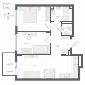 Квартира 56 м², 2-комнатная - изображение 1