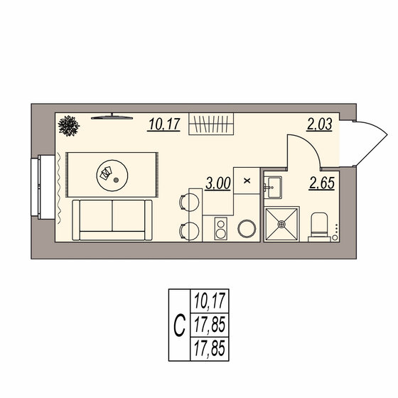 18,4 м², квартира-студия 3 684 000 ₽ - изображение 15
