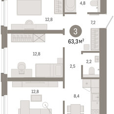 Квартира 63,3 м², 3-комнатная - изображение 2