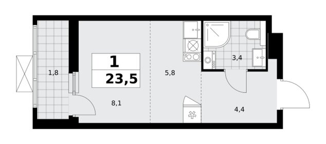 Квартира 23,5 м², студия - изображение 1