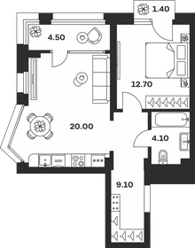 Квартира 51,8 м², 1-комнатная - изображение 1