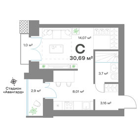 Квартира 30,7 м², 1-комнатная - изображение 1